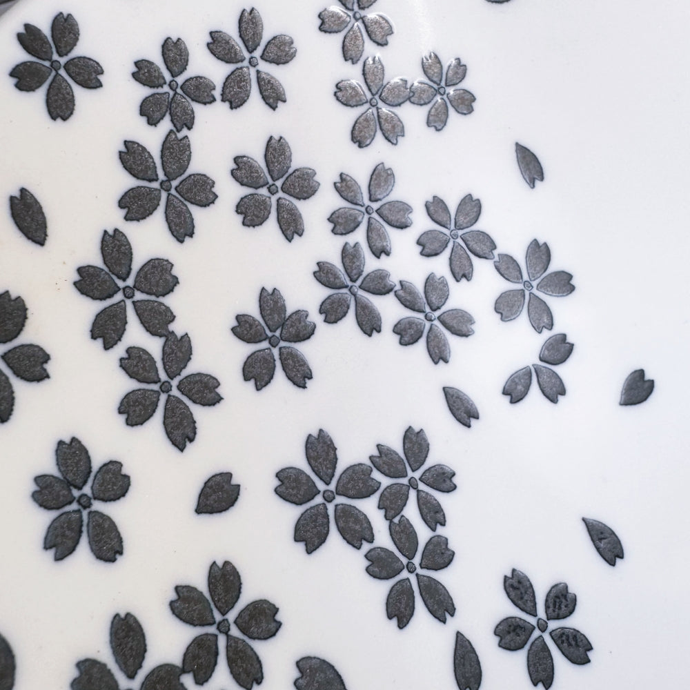 Large white porcelain bowl with cherry blossom motifs. Mino Ware. Available at Toka Ceramics.