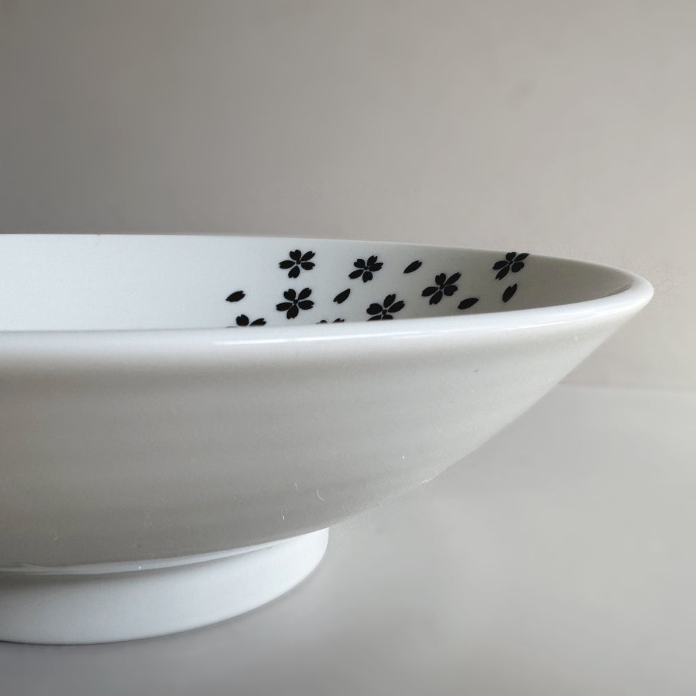Large white porcelain bowl with cherry blossom motifs. Mino Ware. Available at Toka Ceramics.