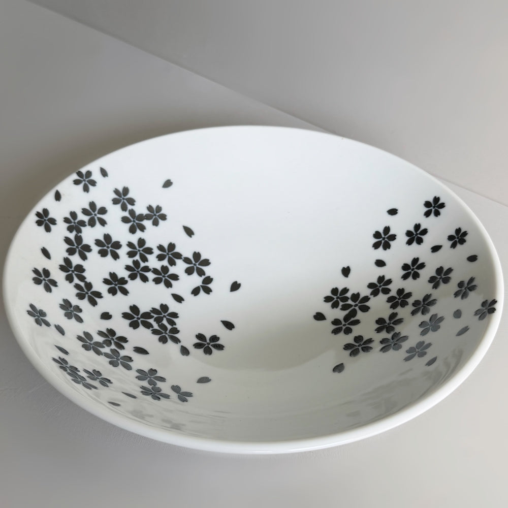 Large white porcelain bowl with cherry blossom motifs. Mino Ware. Available at Toka Ceramics.