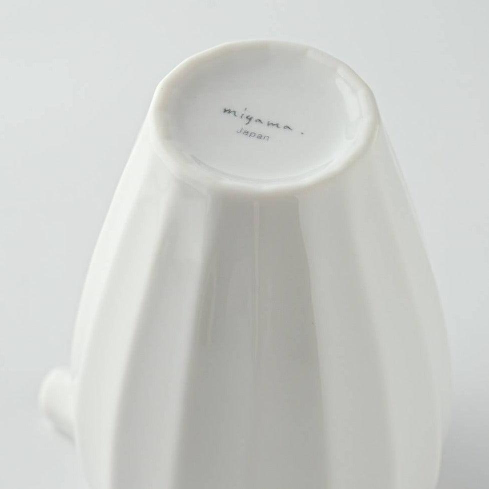Miyama white porcelain sake pourer. Made in Gifu prefecture, Japan. Mino ware. Available at Toka Ceramics.