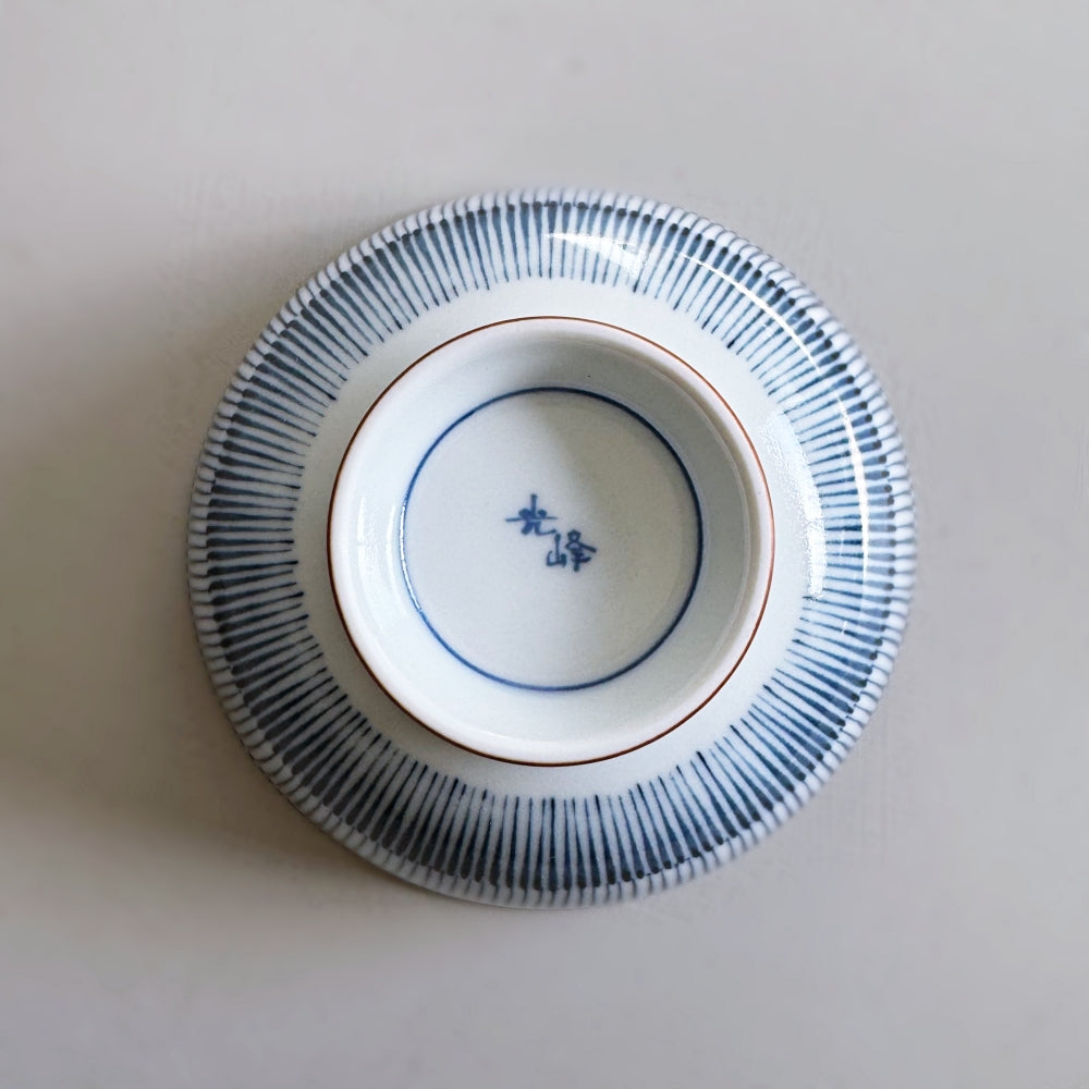 Japanese porcelain rice bowl with blue tokusa pattern. Made in Japan, Mino ware. Available at Toka Ceramics