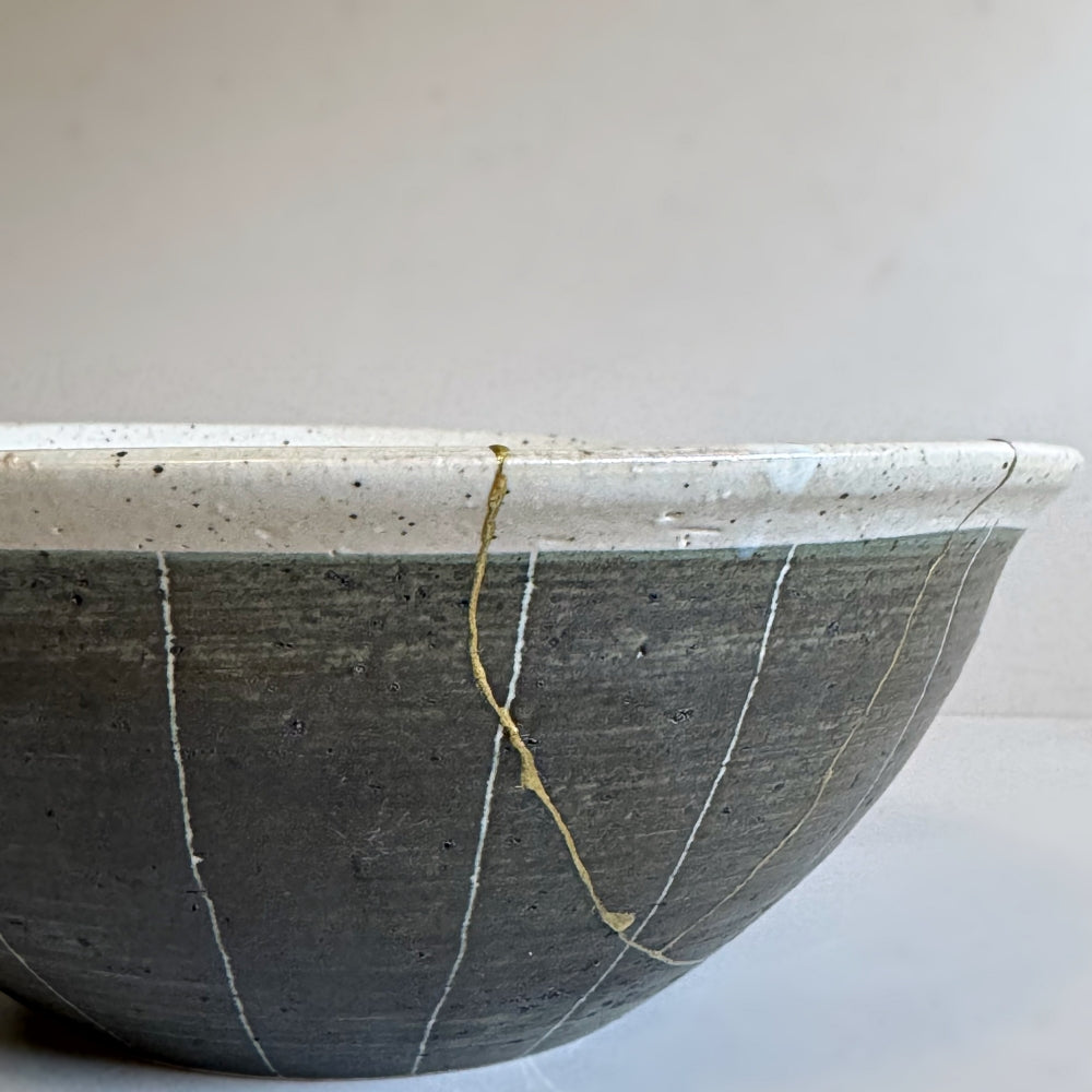 Kintsugi repaired Shigaraki ware. Deep bowl, authentic piece made in Japan. Available at Toka Ceramics.