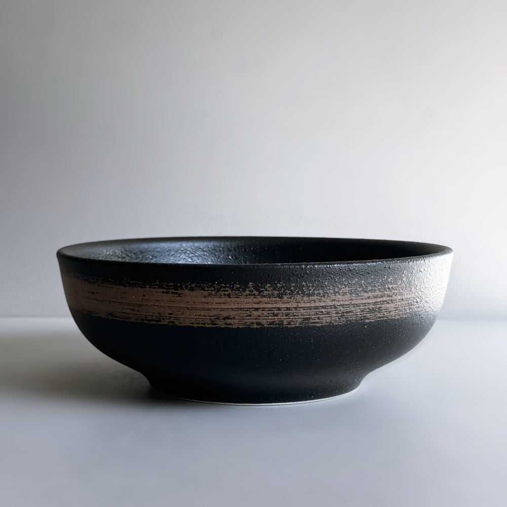 Japanese noodle bowl with hakeme blush design. Mino ware, made in Japan. Available at Toka Ceramics.