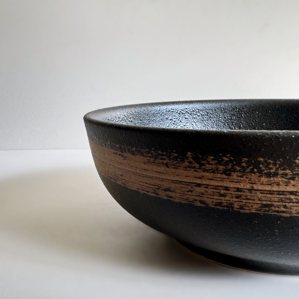 Japanese noodle bowl with hakeme blush design. Mino ware, made in Japan. Available at Toka Ceramics.