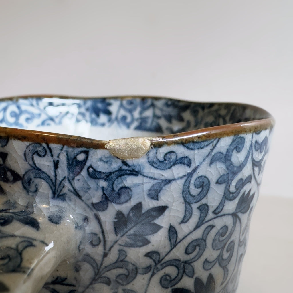 Kintsugi - Large Karakusa Mug - Blue - Small Rim Repair