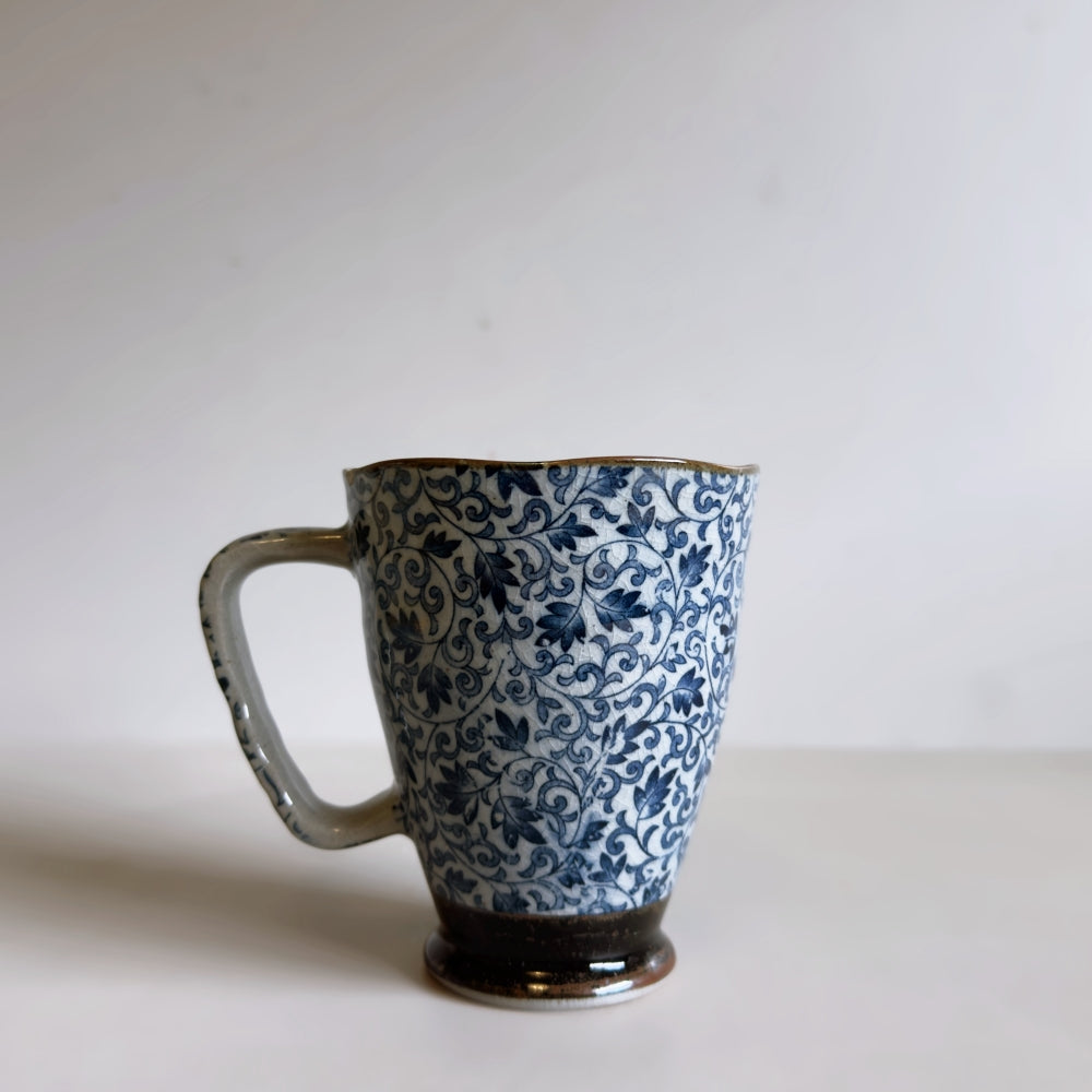 Kintsugi - Large Karakusa Mug - Blue - Small Rim Repair