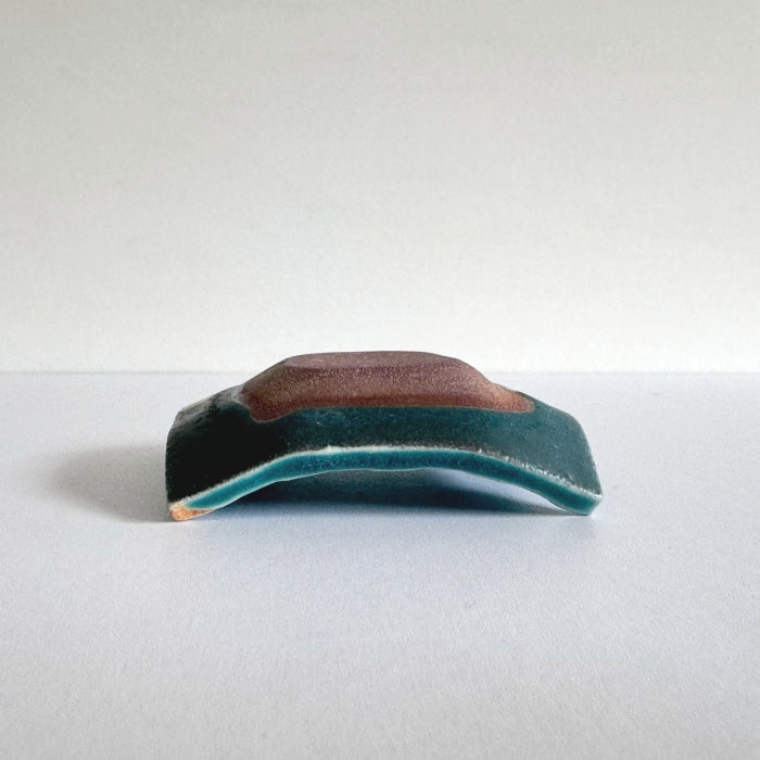 Shoyogama Mamezara Mini Curved Plate in Teal Glaze. Handcrafted in Hyogo Prefecture, Japan. Tamba Ware. Available at Toka Ceramics.