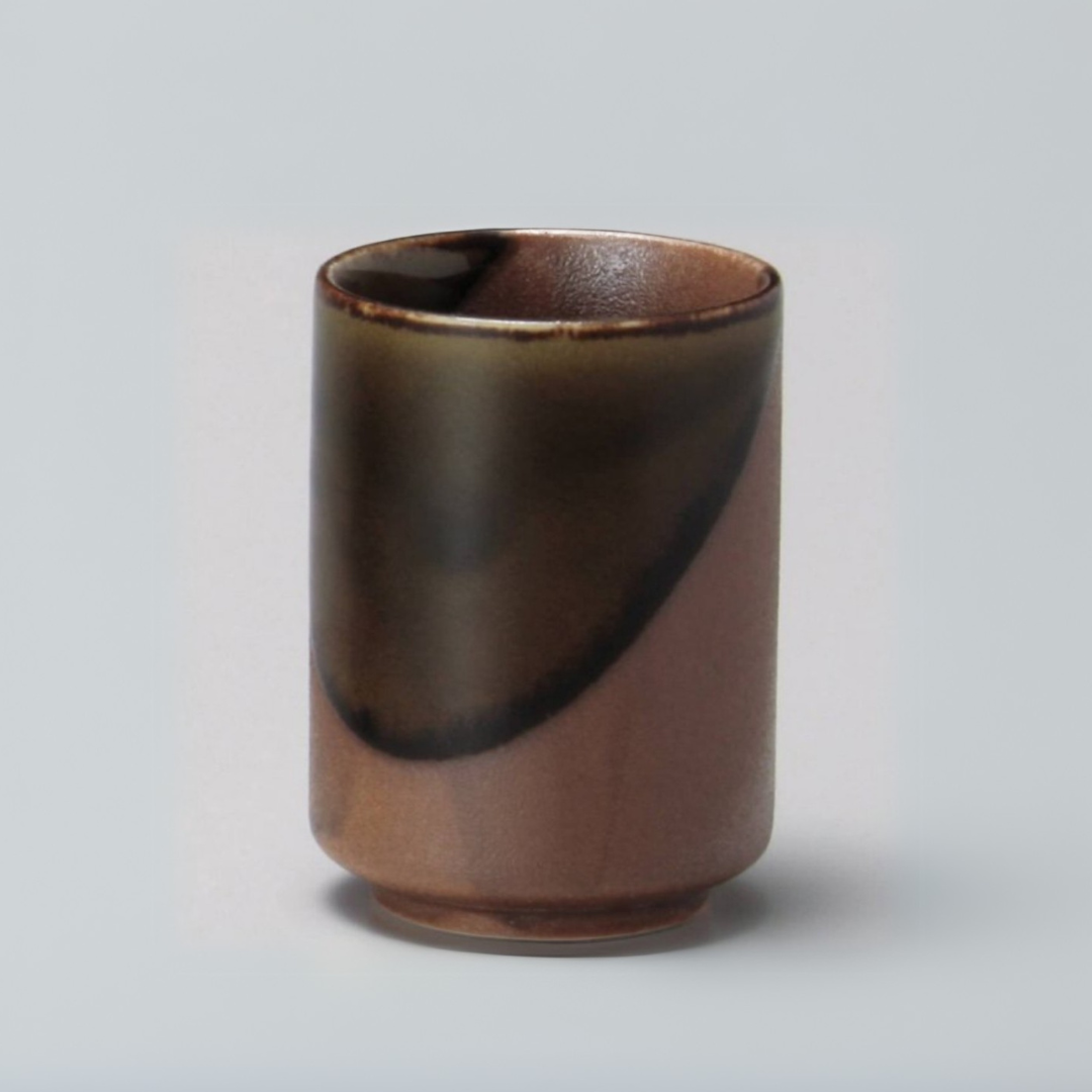 Dark brown yunomi tea cup, made in Japan, Mino Ware. Available at Toka Ceramics.