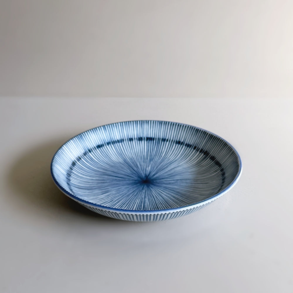 Japanese porcelain side plate with blue Tokusa pattern. Made in Japan. Available at Toka Ceramics.