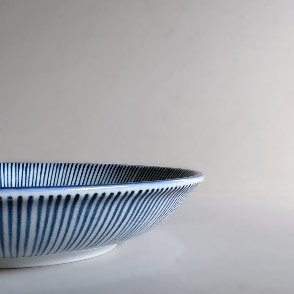 Japanese porcelain side plate with blue Tokusa pattern. Made in Japan. Available at Toka Ceramics.