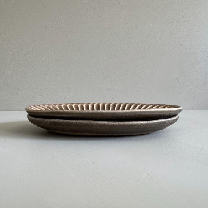 Shoyo Gama Shinogi Oval Plate in Chestnut Glaze. Handcrafted in Hyogo, Japan. Tamba Ware. Available at Toka Ceramics.