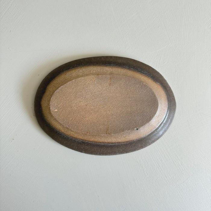 Shoyo Gama Shinogi Oval Plate in Chestnut Glaze. Handcrafted in Hyogo, Japan. Tamba Ware. Available at Toka Ceramics.