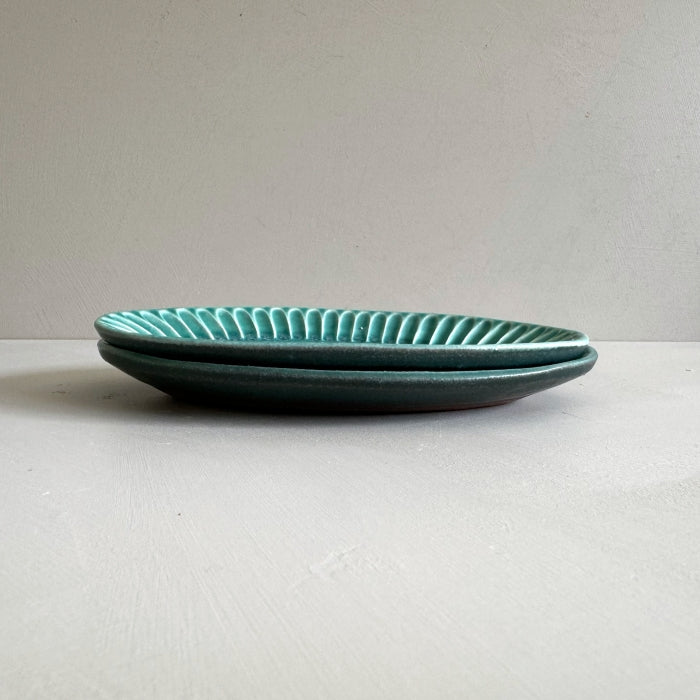 Shoyo Gama Small Teal Oval Plate - Toka Ceramics