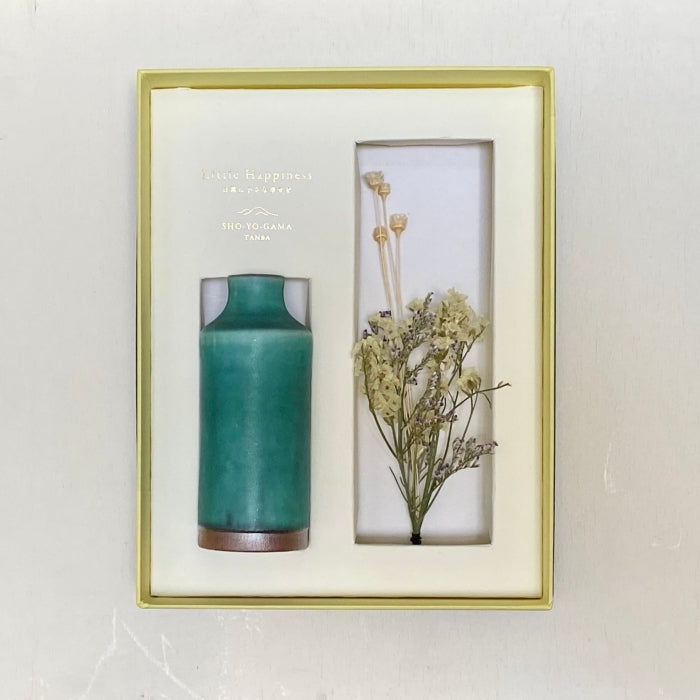 Shoyogama Small Vase & Dried Posy set - Teal no.4. Available at Toka Ceramics