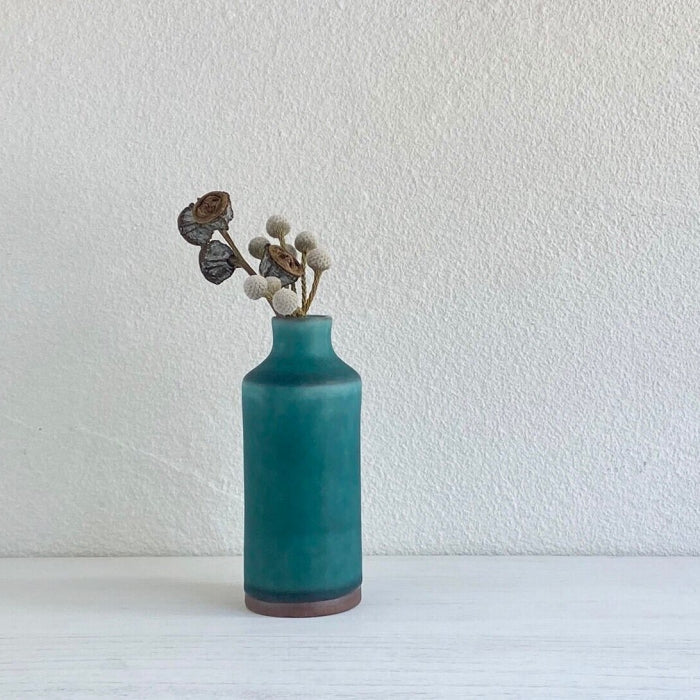 Shoyogama Small Vase & Dried Posy set - Teal no.4. Available at Toka Ceramics