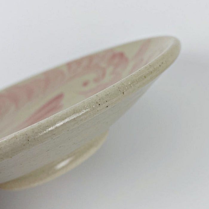 Yachimun Yonamine pastel pink plate 15cm diameter, handcrafted in Okinawa, Japan. Available at Toka Ceramics.