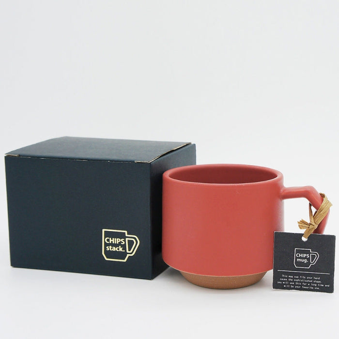 Handmade Stackable Mug in red by Chips Japan.  Available at Toka Ceramics in Australia.