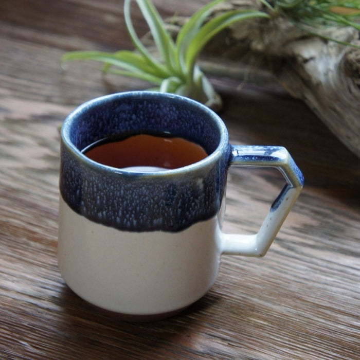 Chips Large Mug White/Navy Drop, handmade in Japan. Mino Ware. Available at Toka Ceramics.