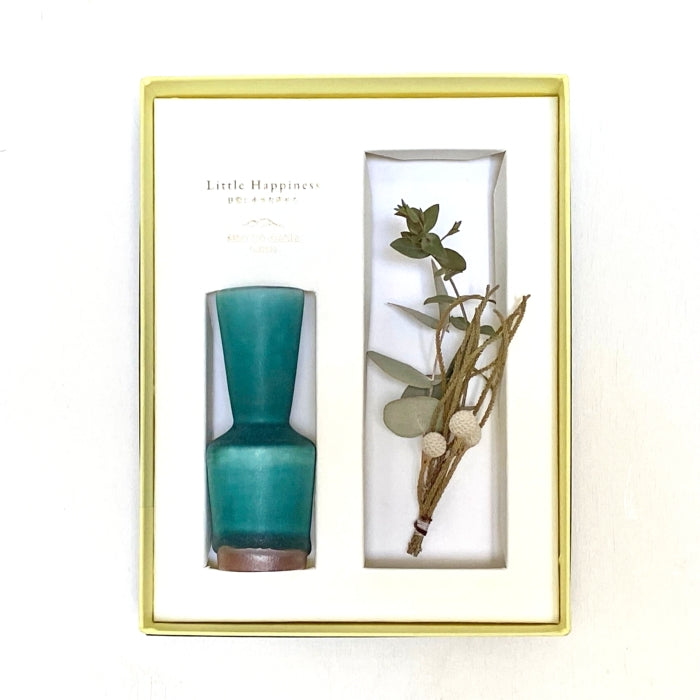 Small Vase & Dried Flower Gift Set - Mermaid/Teal. Handmade in Japan. Tamba ware. Available at Toka Ceramics.