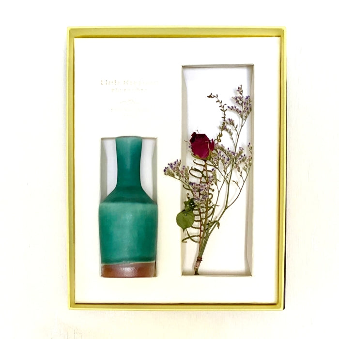 Small Vase & Dried Flower Gift Set - Pencil/Teal. Handmade in Japan. Tamba Ware. Available at Toka Ceramics.