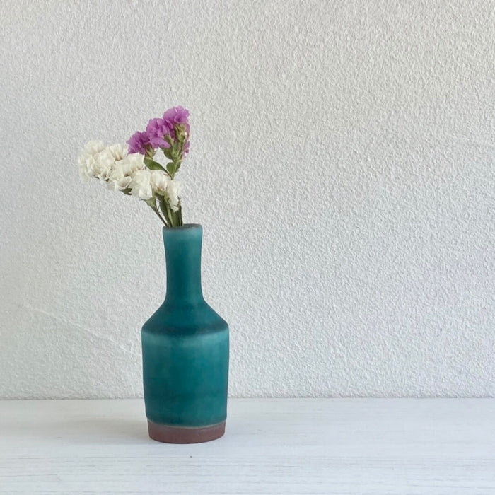 Small Vase & Dried Flower Gift Set - Pencil/Teal. Handmade in Japan. Tamba Ware. Available at Toka Ceramics.