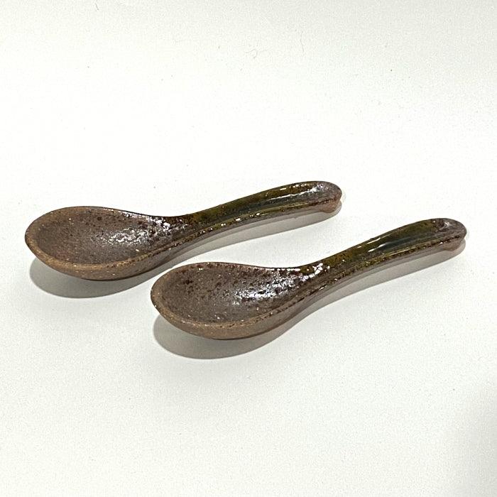 Renge Noodle Spoon - Nanbu Oribe. Made in Japan. Available at Toka Ceramics.