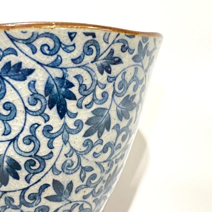 Karakusa pattern wide rim tea cup. Made in Gifu prefecture in Japan. Mino Ware. Available at Toka Ceramics.