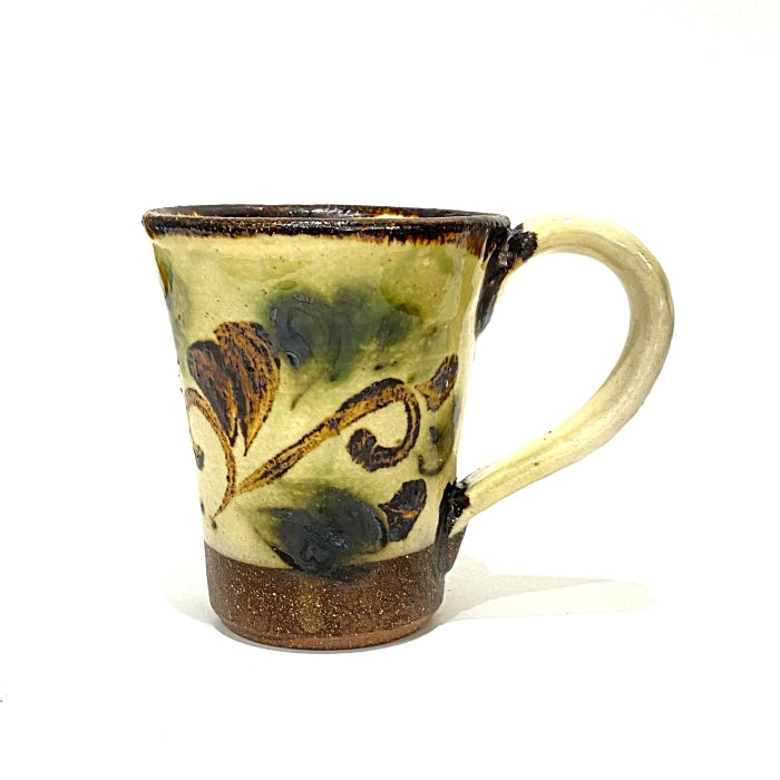 Yachimun Yonamine Green and Amber Mug. Handmade in Okinawa, Japan. Available at Toka Ceramics.