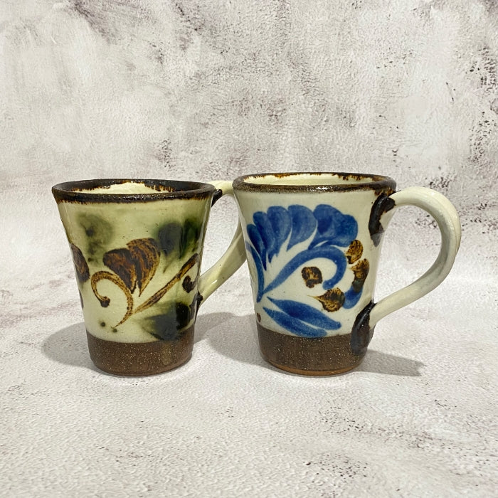 Yachimun Yonamine Green and Amber Mug. Handmade in Okinawa, Japan. Available at Toka Ceramics.